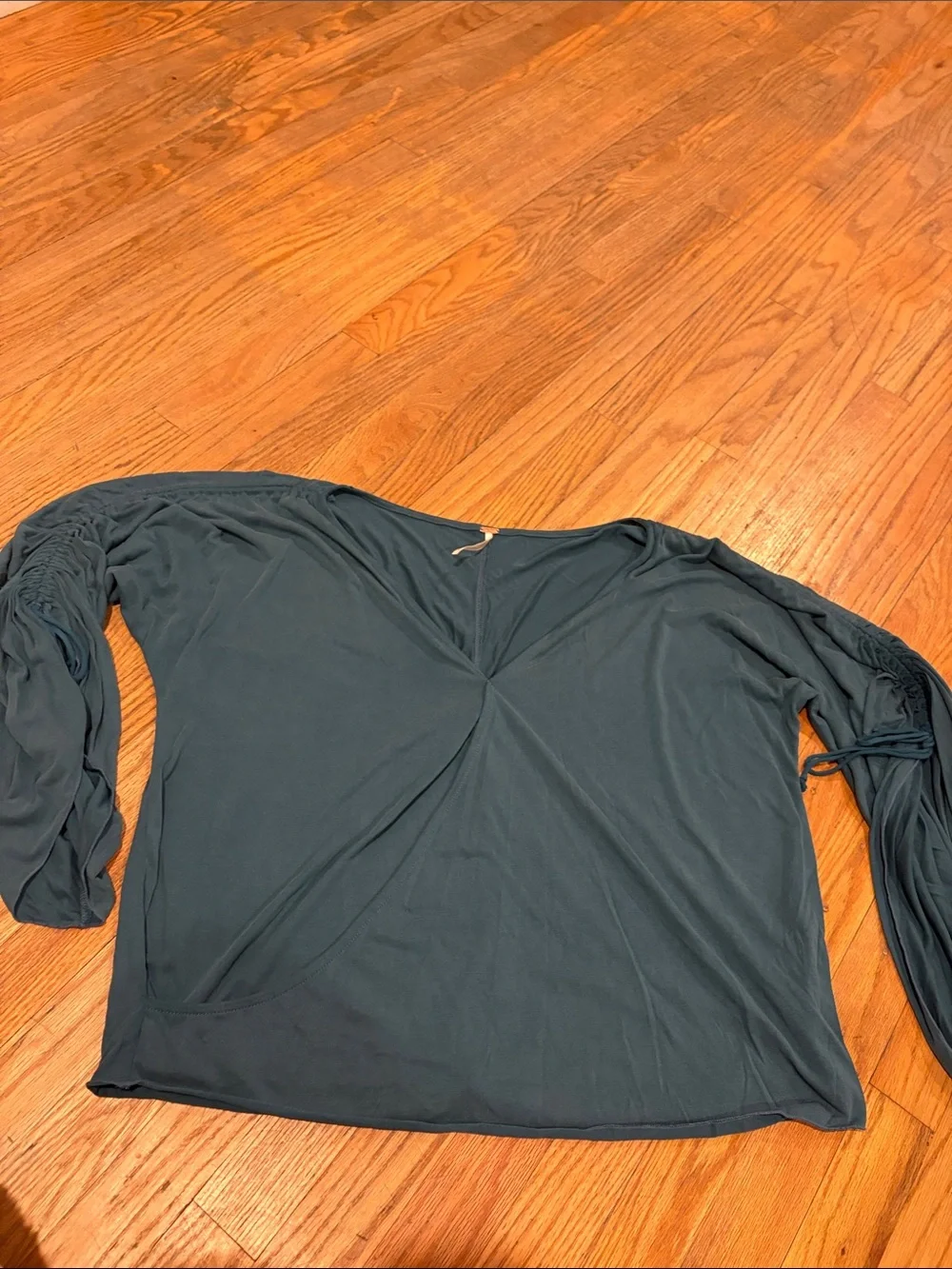 Free People Teal V-Neck Long Sleeve Blouse